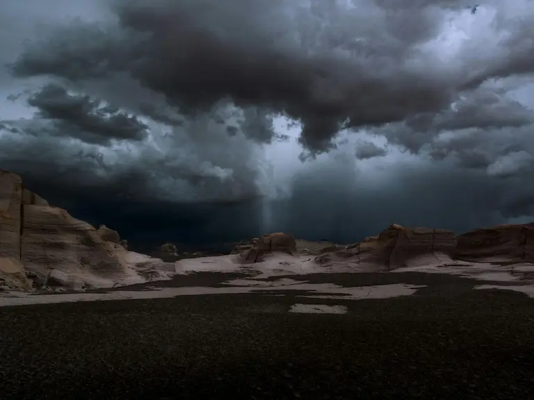 Stormy weather - the sky is covered with dark clouds