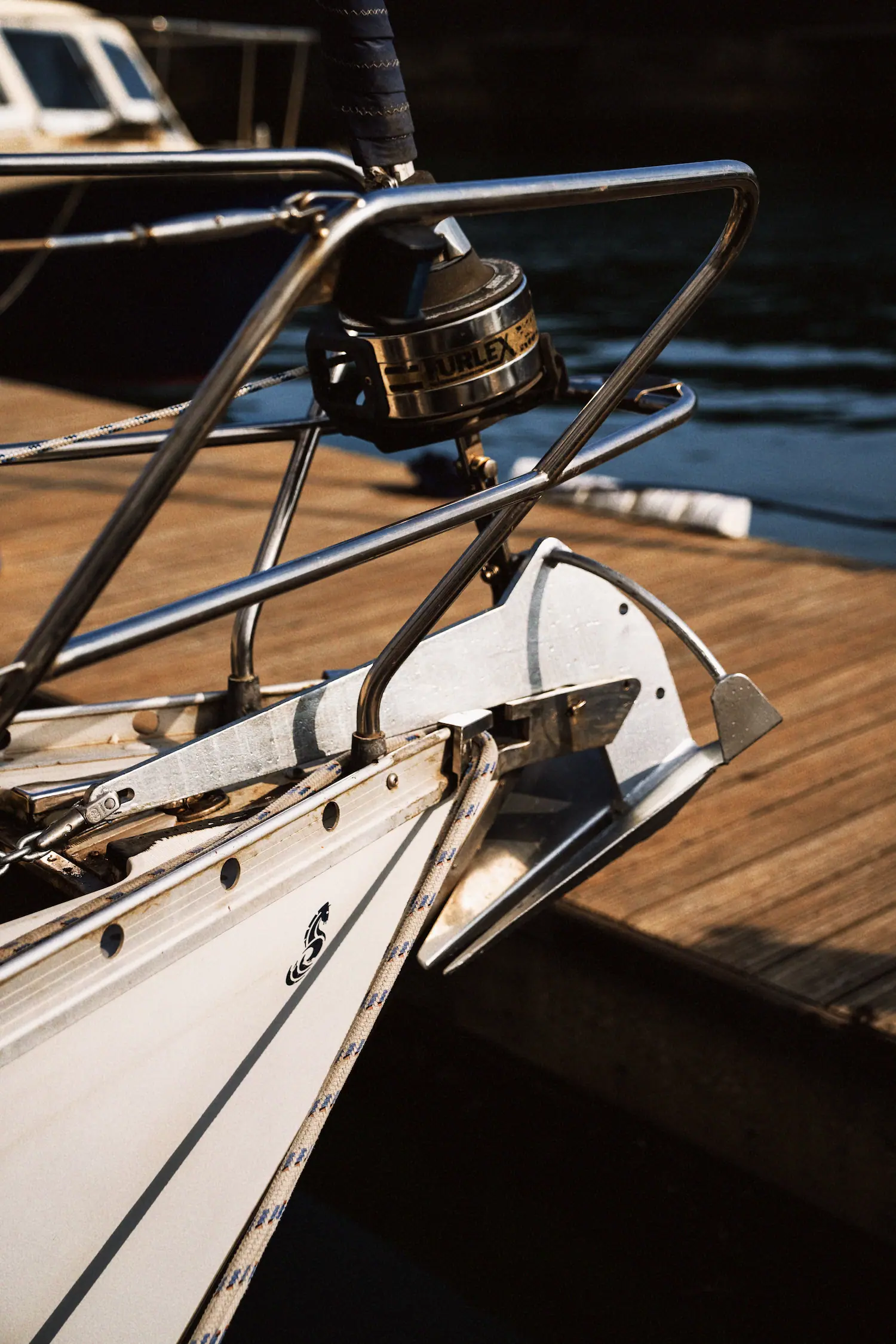 anchor mounted on the bow of boat